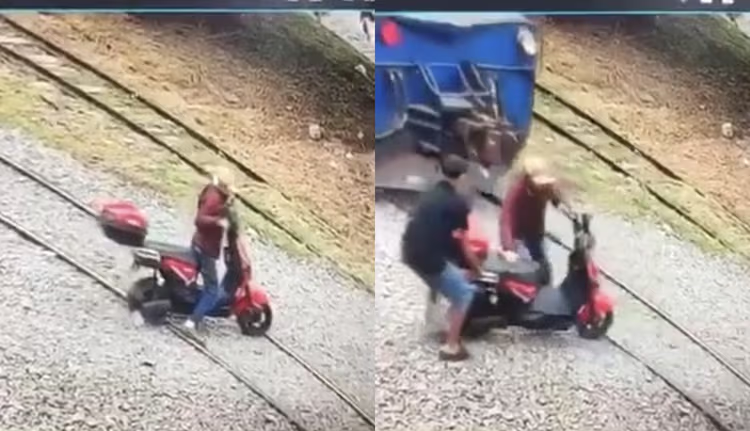 Moto trava nos trilhos e força trem a parar em Jaraguá do Sul