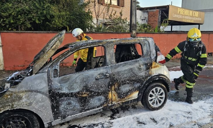 Motorista escapa ileso após carro pegar fogo em rua movimentada