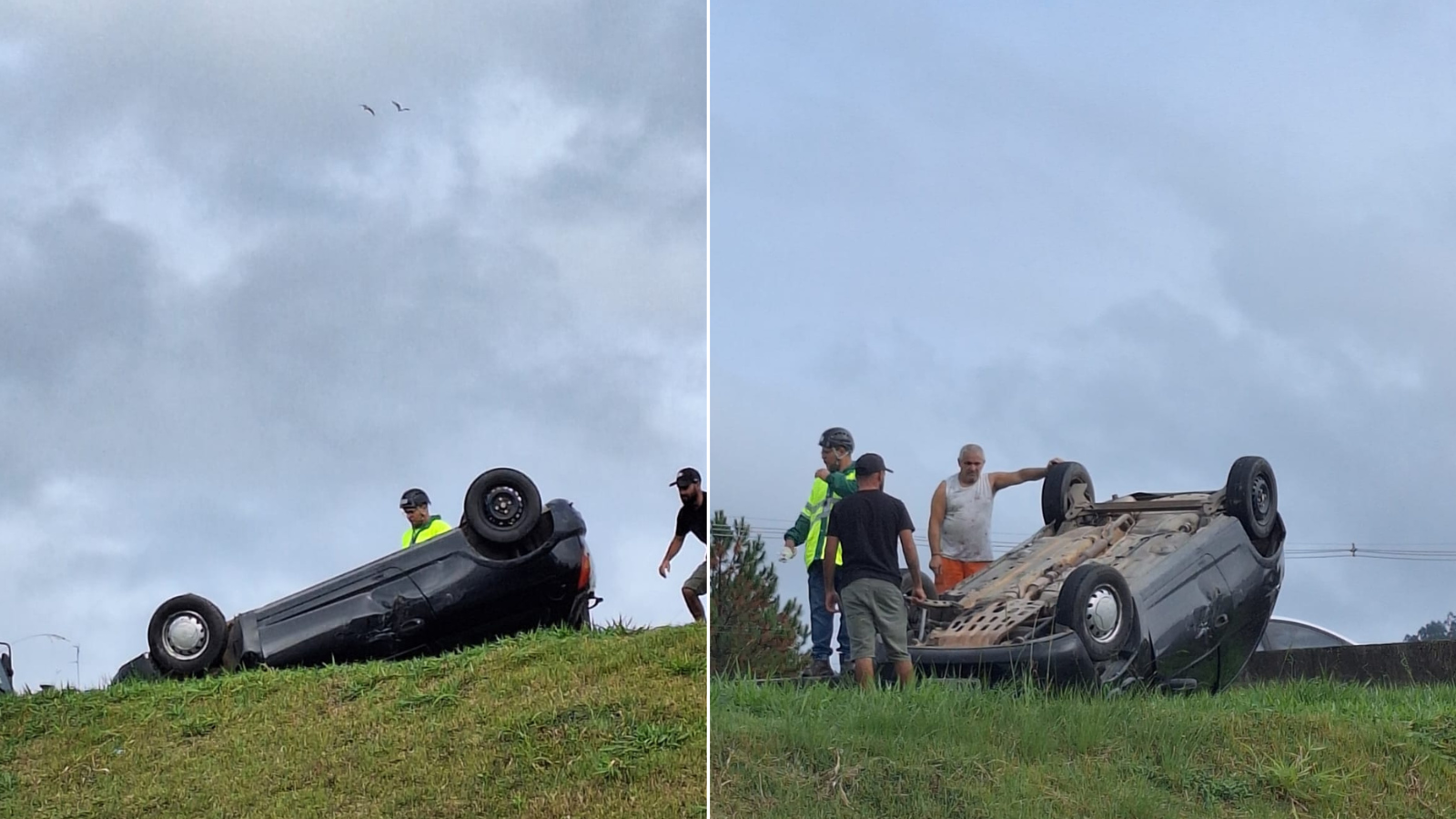 Carro capota na entrada de Governador Celso Ramos