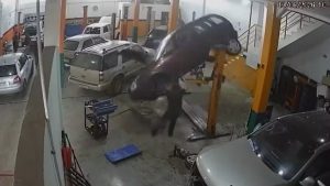 VÍDEO: Carro despenca de elevador e quase atinge funcionário em SC