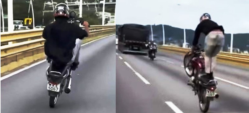 Vídeo: piloto empina moto e faz manobras arriscadas em plena Ponte Pedro Ivo