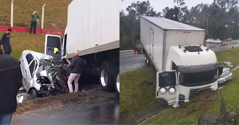 Acidente entre carro e caminhão deixa um morto na BR-470