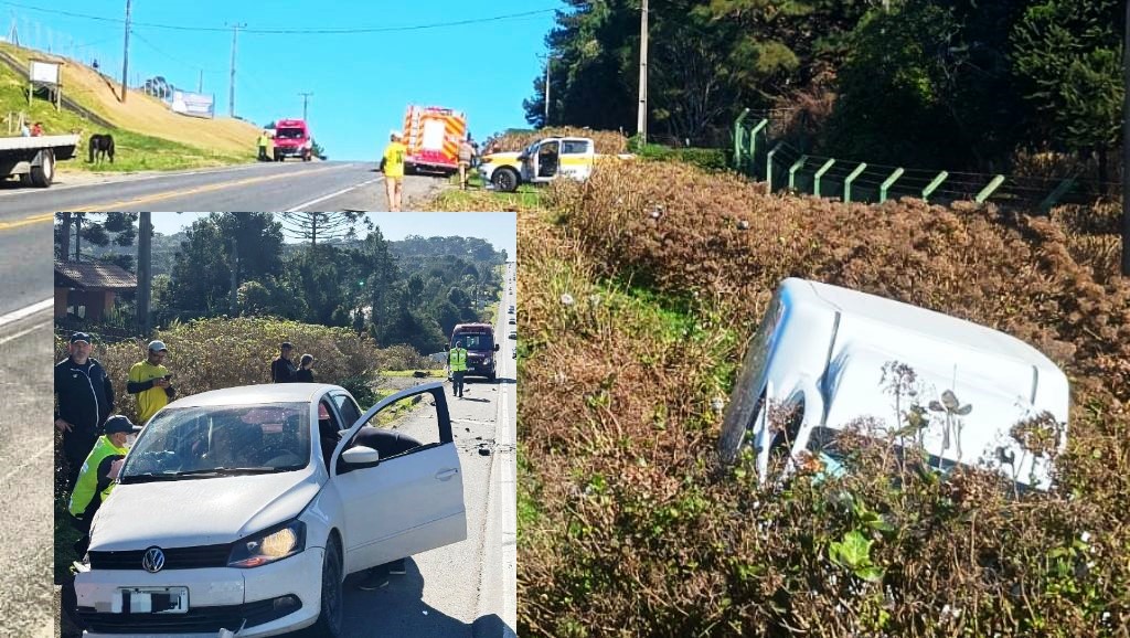 Acidente com três veículos deixa mulher de 55 anos com fraturas em SC