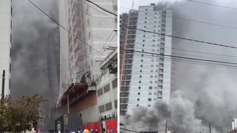 Incêndio em prédio provoca cortina de fumaça em cidade de SC