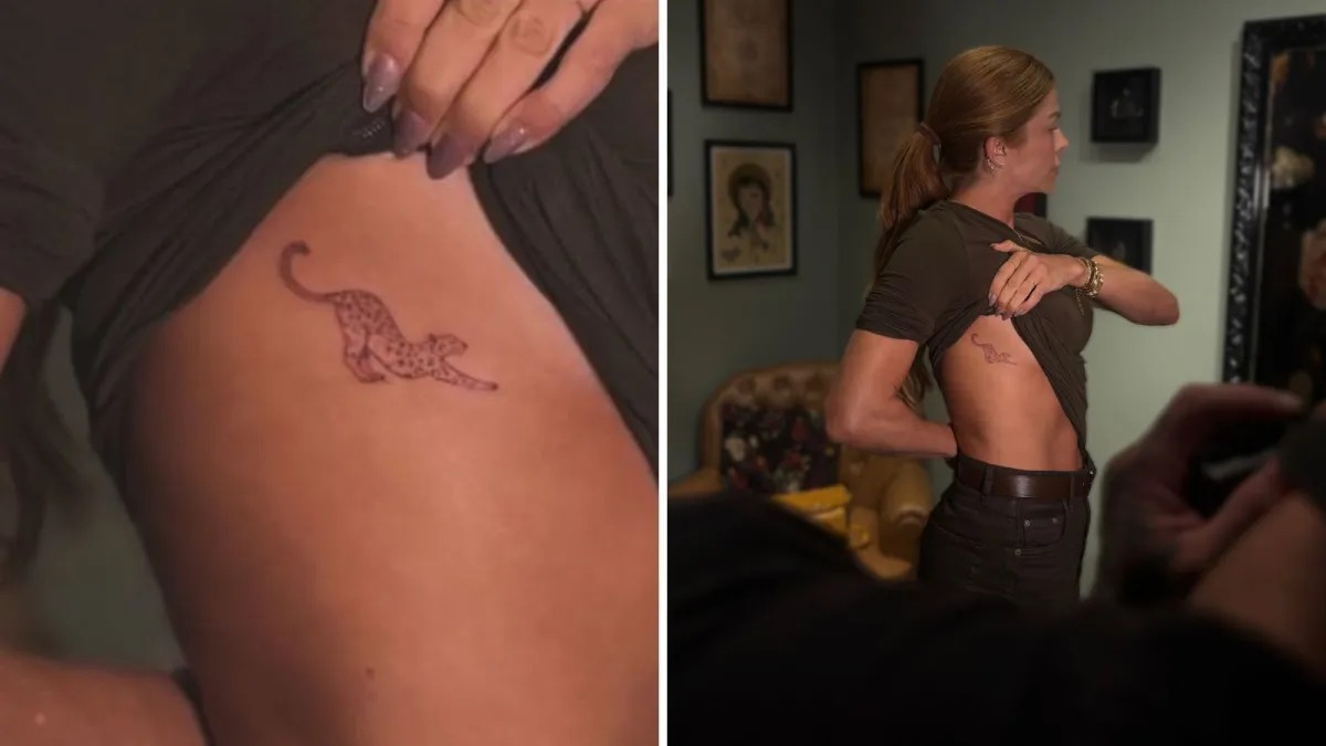 Grazi Massafera exibe novas tatuagens de onça