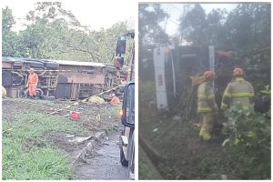Nove pessoas morrem após ônibus tombar na BR-040, no Rio de Janeiro