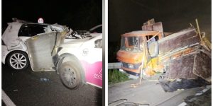 Acidente na Rodovia Antônio Heil deixa veículo destruído e mobiliza Bombeiros