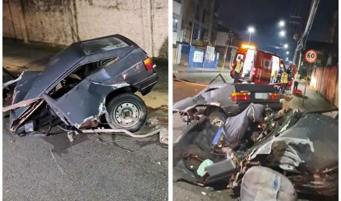 Impacto brutal: carro se parte ao meio e homem morre no local