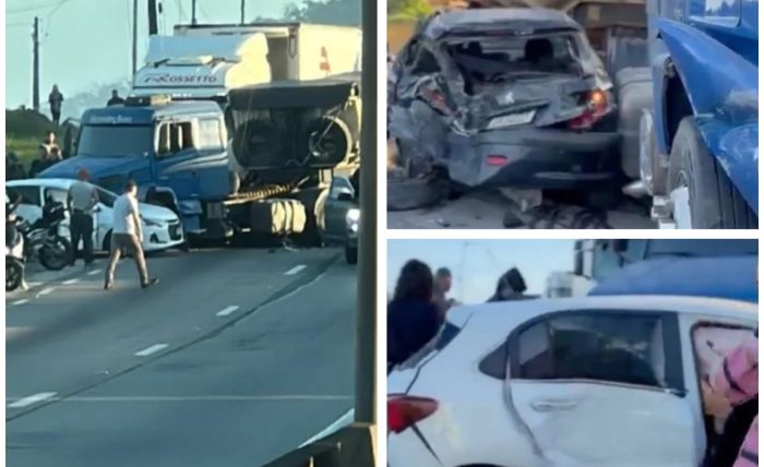 Dois engavetamentos travam BR-101 e provocam fila de 6 km