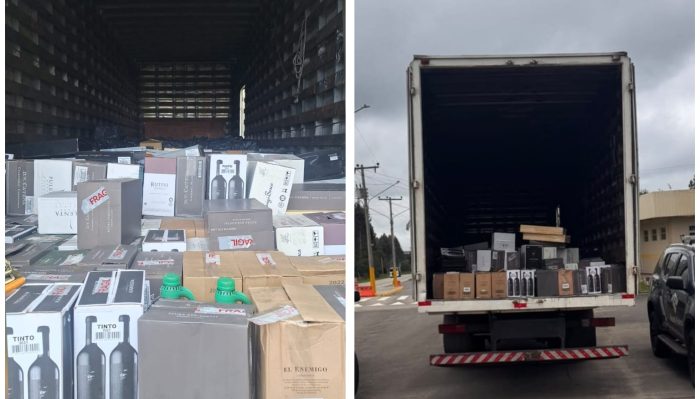 Caminhão é flagrado com 3 mil garrafas de vinho e 4 toneladas de camarão