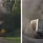 Carreta pega fogo após pedágio e deixa trânsito lento na BR-101 em SC