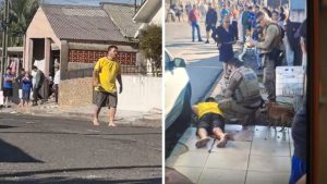 Homem armado com faca tenta invadir creche e é baleado em SC