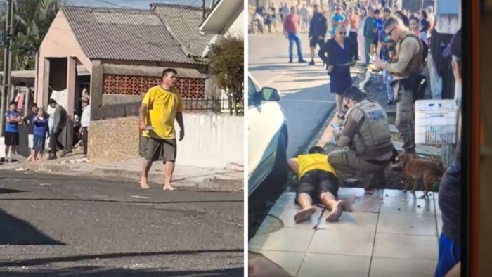 Homem armado com faca tenta invadir creche e é baleado em SC