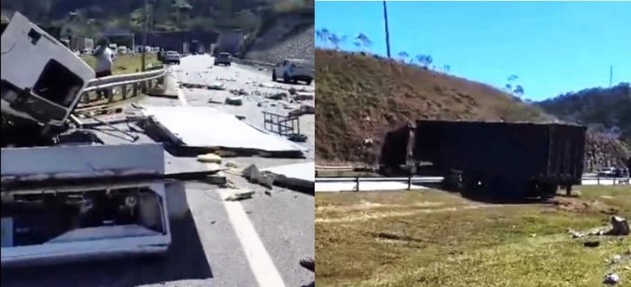 Acidente entre caminhões interdita pista no Contorno Viário da BR 101