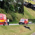 Casal de motociclistas é ejetado a 16 metros da moto em acidente na BR 470