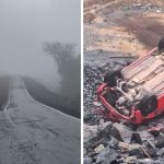 Carro entra em nova área de escape e capota na SC-418, em Joinville