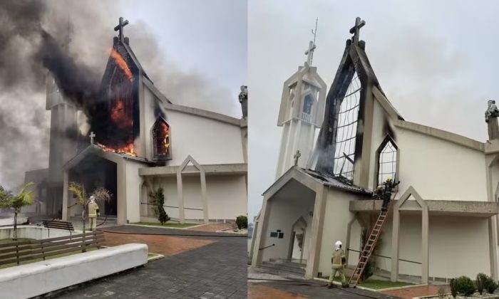 Igreja pega fogo após missa em cidade catarinense