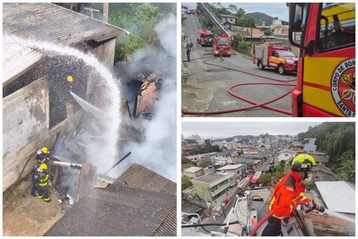Incêndio em duas residências mobiliza grande equipe dos bombeiros