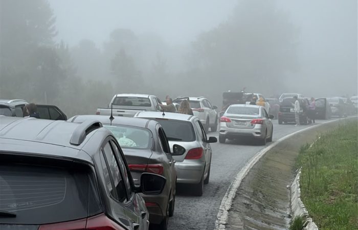 Colisão entre carro e caminhão provoca lentidão na BR-282, em SC
