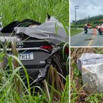 Pedra cai de caminhão em cima de carro e motorista fica em estado grave em SC